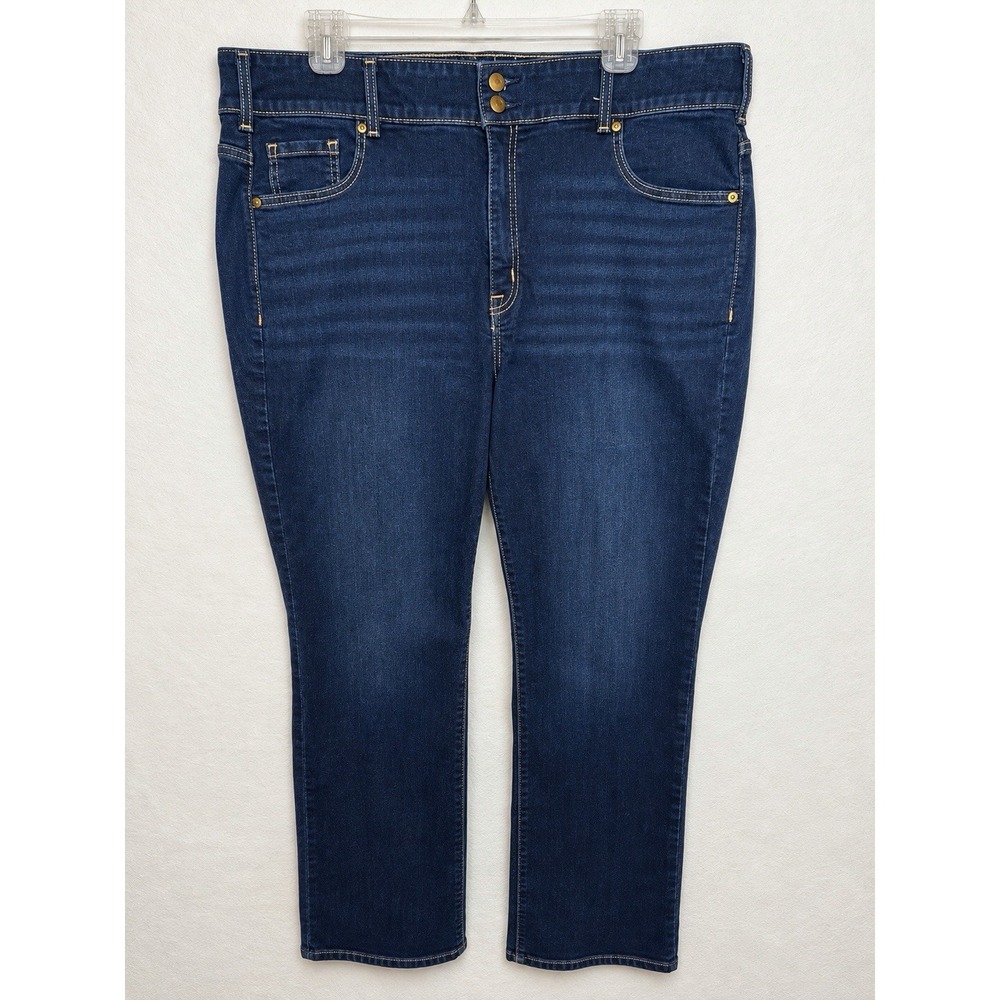 Lane Bryant Flawless Mid-Rise Straight Jeans Women's 24 Dark Wash Stretch 31"